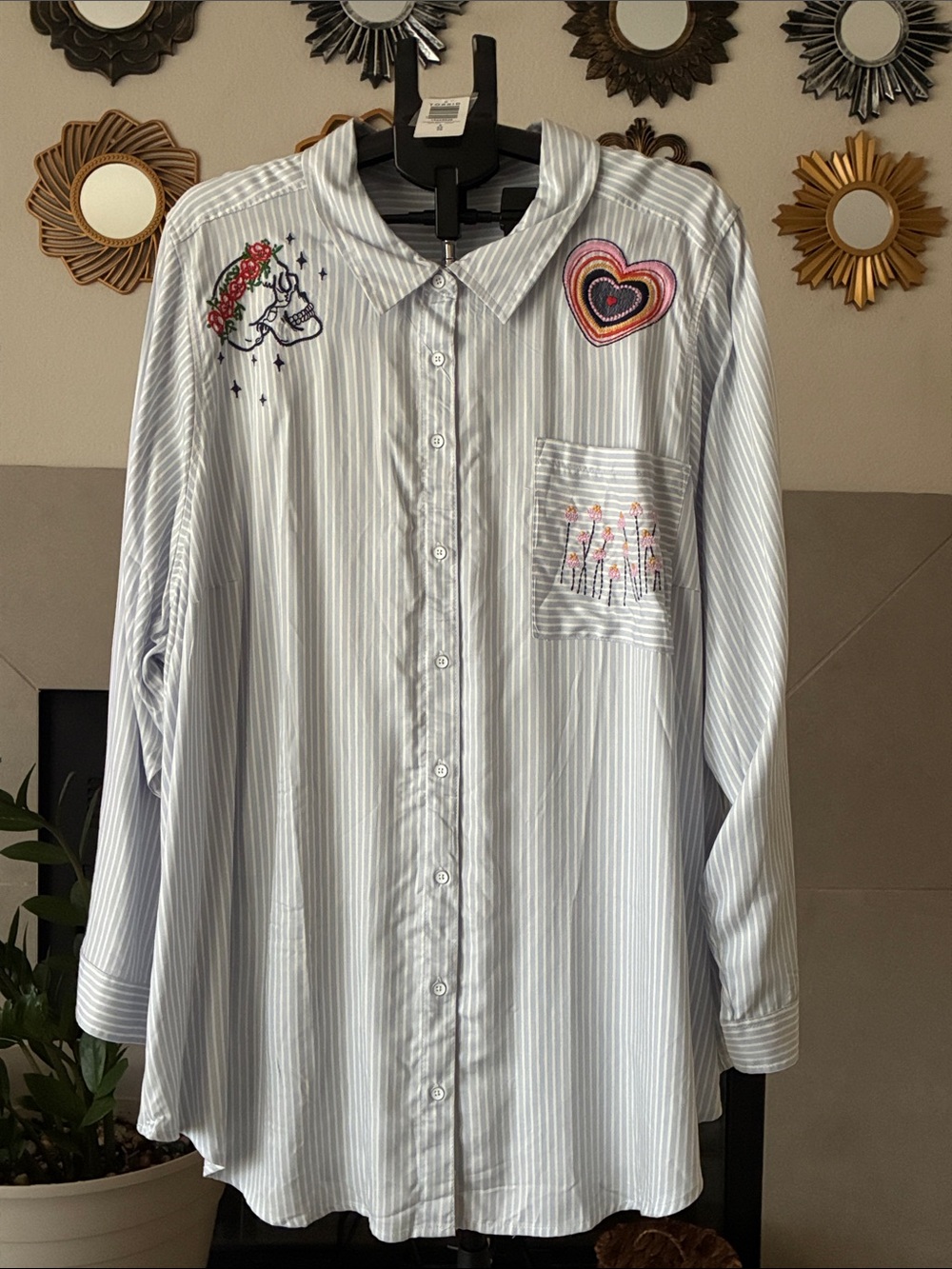 Torrid Lizzie twill embroidered button up long sleeve